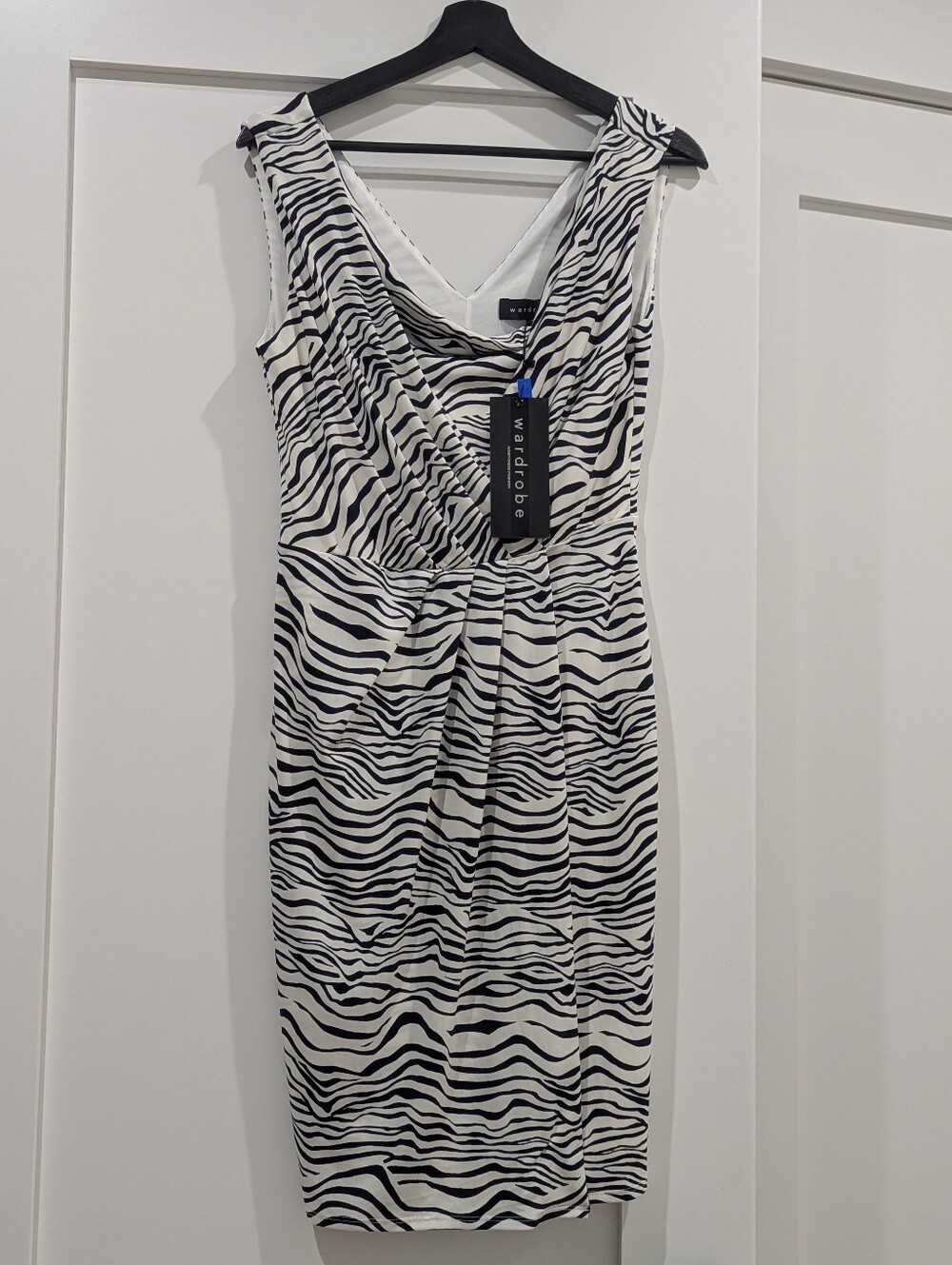 Zebra-Print Sleeveless Sheath Dress in Black & White